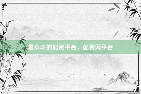 最泰斗的配资平台，配资网平台