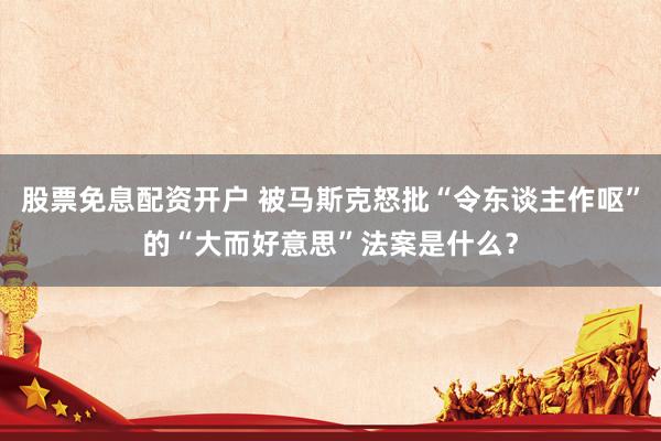 股票免息配资开户 被马斯克怒批“令东谈主作呕”的“大而好意思”法案是什么？