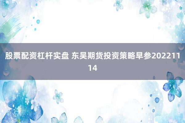股票配资杠杆实盘 东吴期货投资策略早参20221114