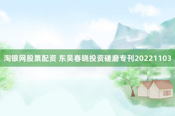 淘银网股票配资 东吴春晓投资磋磨专刊20221103