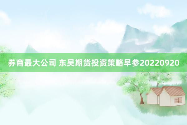 券商最大公司 东吴期货投资策略早参20220920