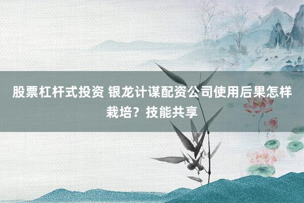 股票杠杆式投资 银龙计谋配资公司使用后果怎样栽培？技能共享